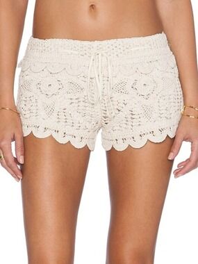 Surf Gypsy Cream Fully Lined Crochet Cover Up Shorts with Drawstring Size Medium